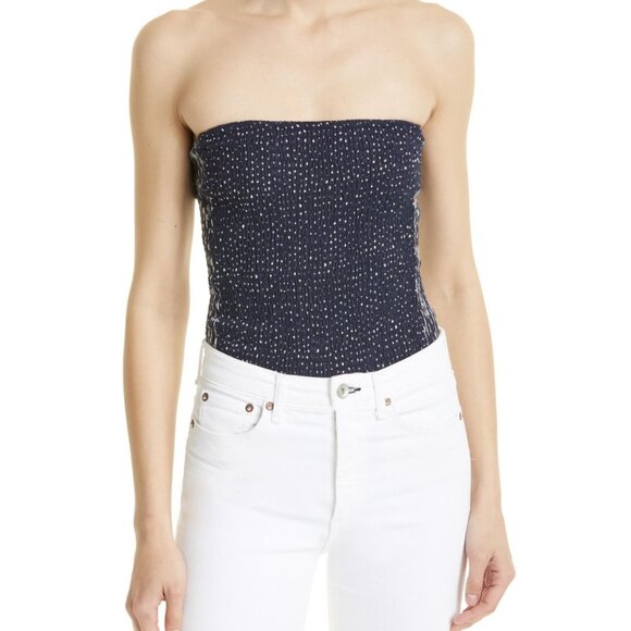 rag & bone Tops - Rag & Bone Bodysuit Womens Size 12 Strapless Smocked Blue Blue $150 NEW